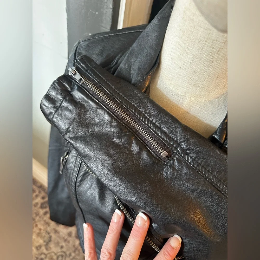 Free People Black Moto Vegan Leather Motorcycle Jacket Womens Size 2 - Picture 8 of 10